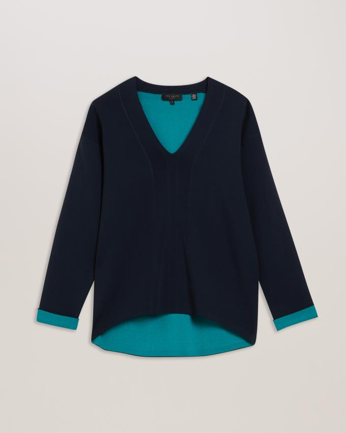 Chandail Ted Baker Easy Fit V Neck Knitted Bleu Marine Femme | ERW-50697916